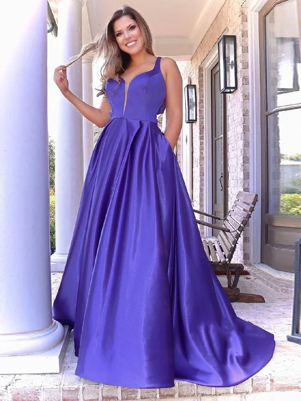 Gift Ideas Discounts on Casual Weekend Styles Roycebridal A Line V Neck Long Purple Prom Dress