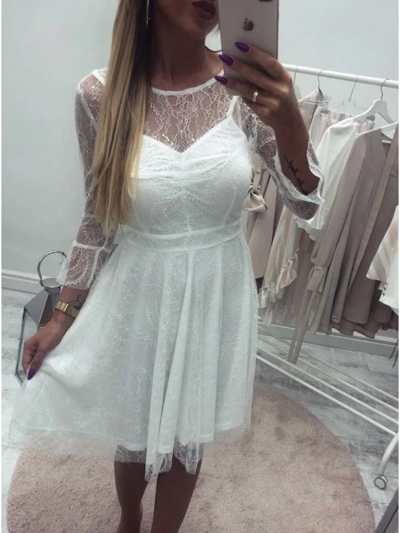 Playful Fashion Offers Hollywood Glam Award - Show Style A-Line Round Neck Long Sleeves Lace Short Homecoming Dress OM370