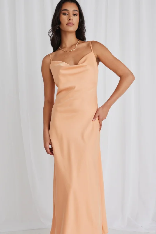 Enjoy Discount End - of - Month Blowout Sovereign Melon Satin Strappy Maxi Dress