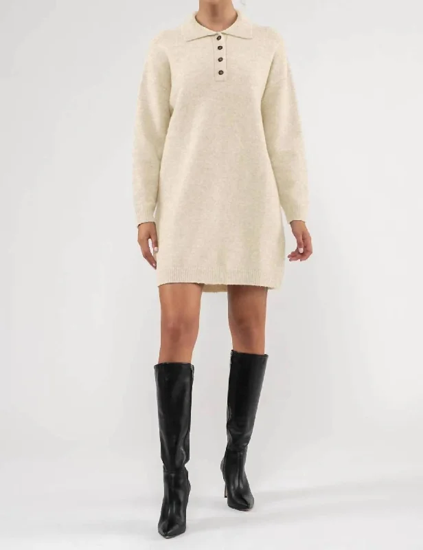 Fashion Forward Feminine Soft - Hued Look Drop Shoulder Long Sleeve Sweater Dress In Oatmeal