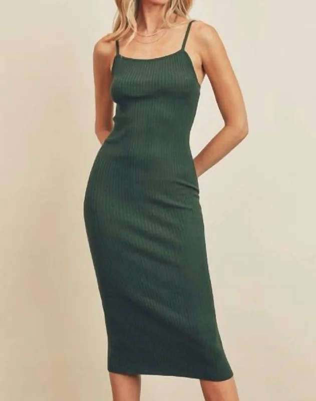 Chic Trends Unveiled Mother's Day Special Amy Square Neck Knit Bodycon Dress In Forest Green