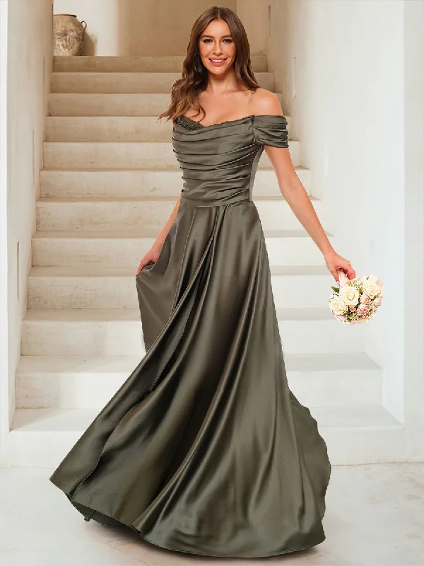 Limited Time Playful Elegance A-Line/Princess Off-the-Shoulder Sleeveless Beading Bridesmaid Dresses