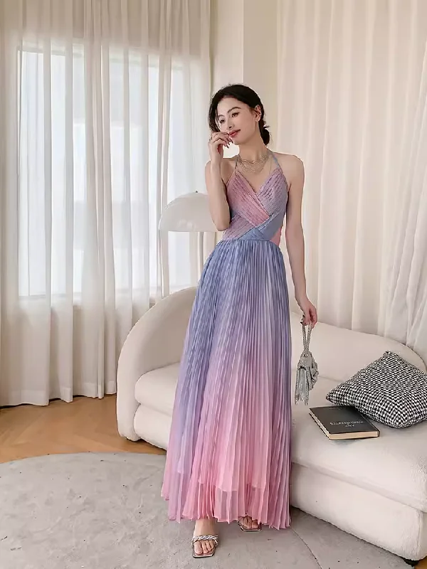 Stylish Savings Classic Timeless Elegant Style Vintage Mermaid Halter Sleeveless Ombre Pink Long Prom Dresses C85