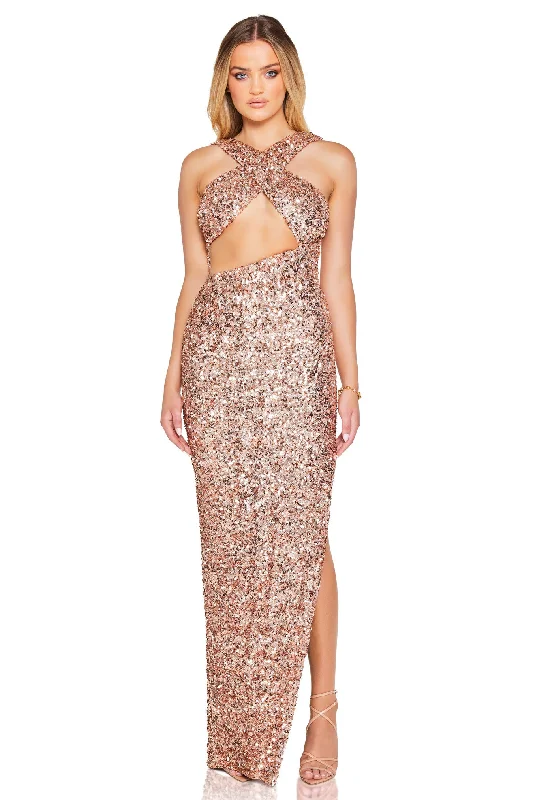 Chic & Modern Sales Great Deals on Ethnic Cultural Wear Nookie Luma Cut Out Gown - Rose Gold