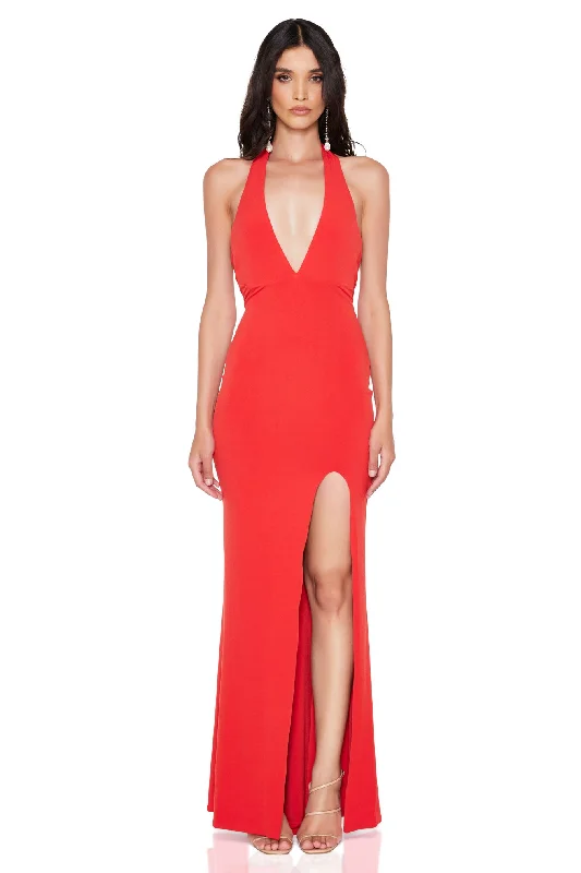 Classic Chic Deals Y2K Nostalgic Fashion Look Nookie Illegal Side Split Gown - Red