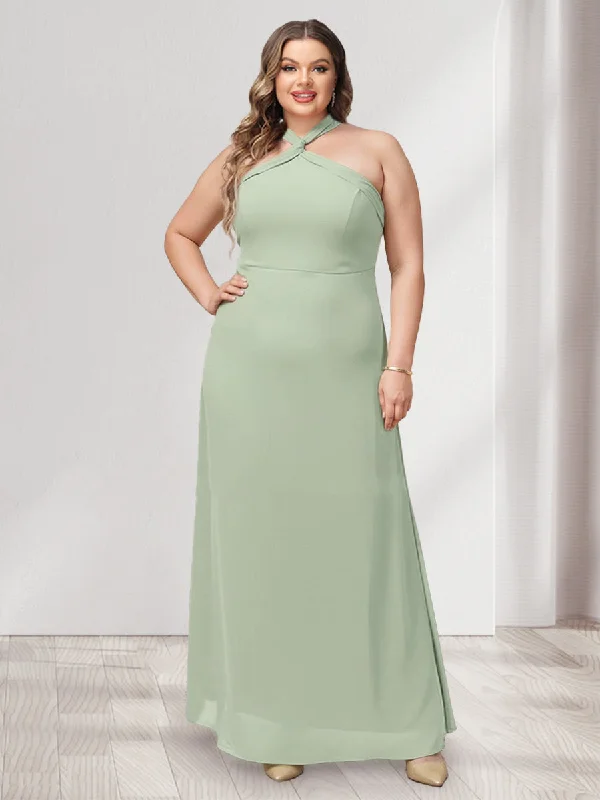 Romantic Chic Deals Effortless Comfort A-Line/Princess Halter Sleeveless Ruched Plus Size Bridesmaid Dresses