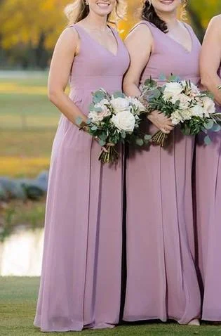 Sophisticated Fashion Seasonal Trend Women Chiffon Bridesmaid Dress Long V-Neck Prom Gowns Fashion Wedding Party Dress YBD022