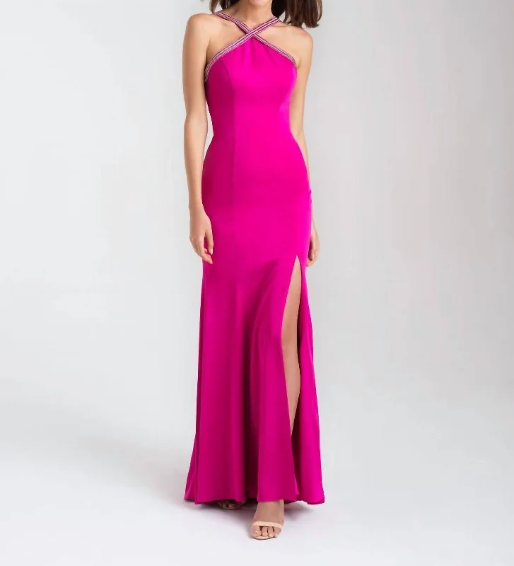 Fashion Sale Refined Simplicity Sparkling Straps Gown In Fuschia