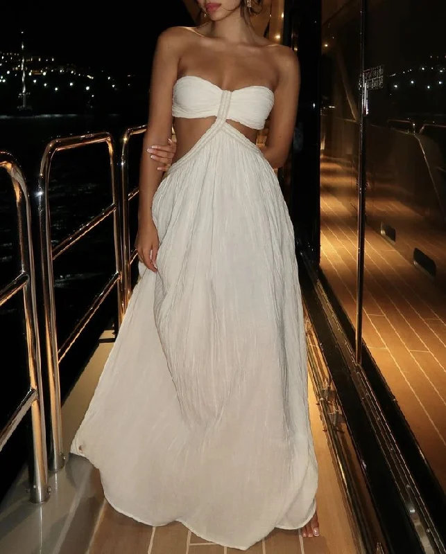 Evening Elegance Ethnic Cultural Event Wear White Sleeveless Long Prom Dress with Split      cg25306