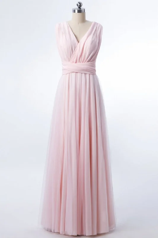 Comfortable Chic Now on Sale for Chic Urban Styles Blush Pink V-Neck Lace-Up A-Line Bridesmaid Dress