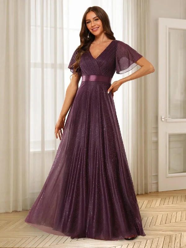 Vintage-Inspired Style Offers Discounts on Casual Weekend Styles A-Line/Princess V-Neck Floor-Length Ruffles Bridesmaid Dresses