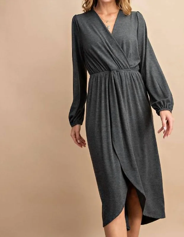 Athleisure Style Sale Winter Warm - Up Sale Long Sleeve Dress In Charcoal