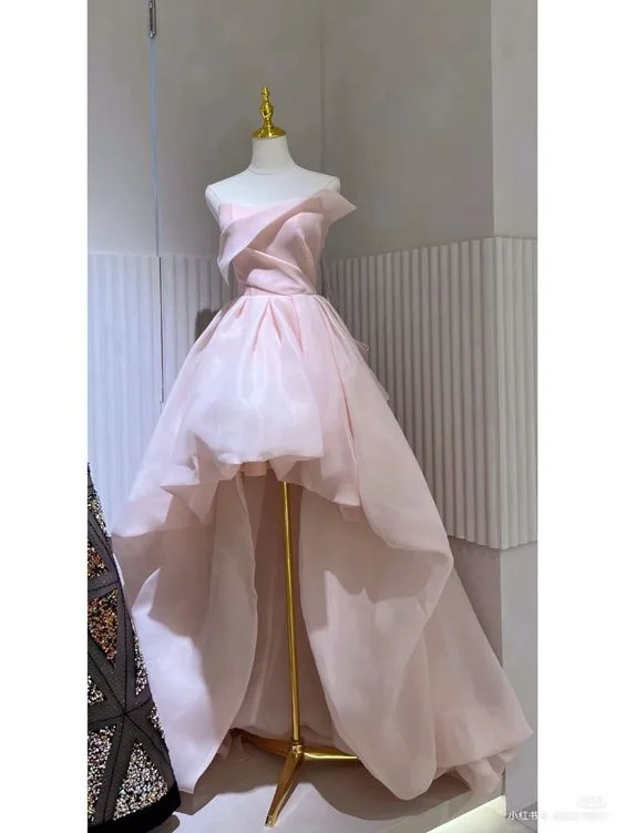 Luxury Fashion Discounts Great Deals on Ethnic Cultural Wear Simple High Low Sweetheart Sleeveless Organza Pink Prom Dresses C1045