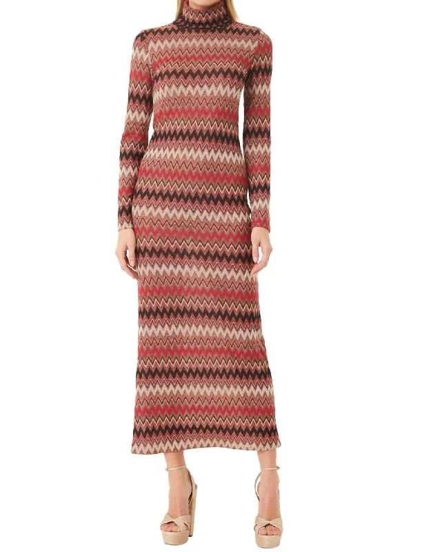 Seasonal Fashion Playful Elegance Liv Mock Neck Long Sleeve Dress In Winter Chevron