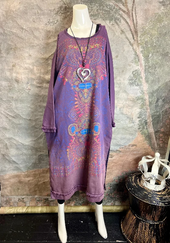 Romantic Chic Deals Graceful Drape TBG Artdeco Sweatshirt Dress-Purple