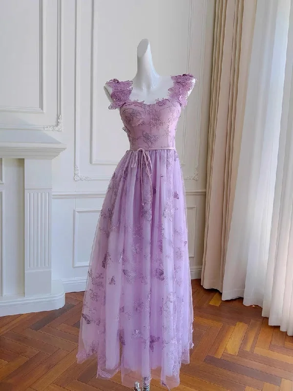 Dive Into Trendy Styles Buy More, Save More Elegant A Line Straps Sleeveless Lilac Lace Prom Dress Evening Dresses C1858