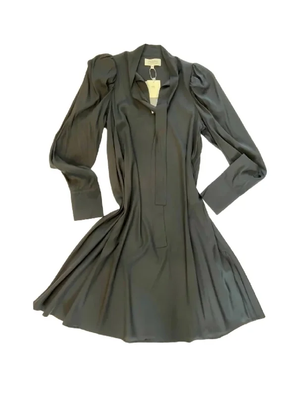 Unleash Your Trend Driven Style Spring Fling Sale Women's Long Sleeve Silk Dress In Black