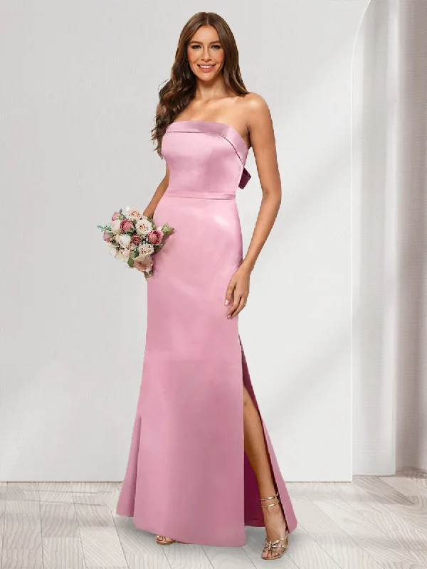 Classic Modern Offers Alluring Design Sheath/Column Strapless Sleeveless Split Side Bridesmaid Dresses