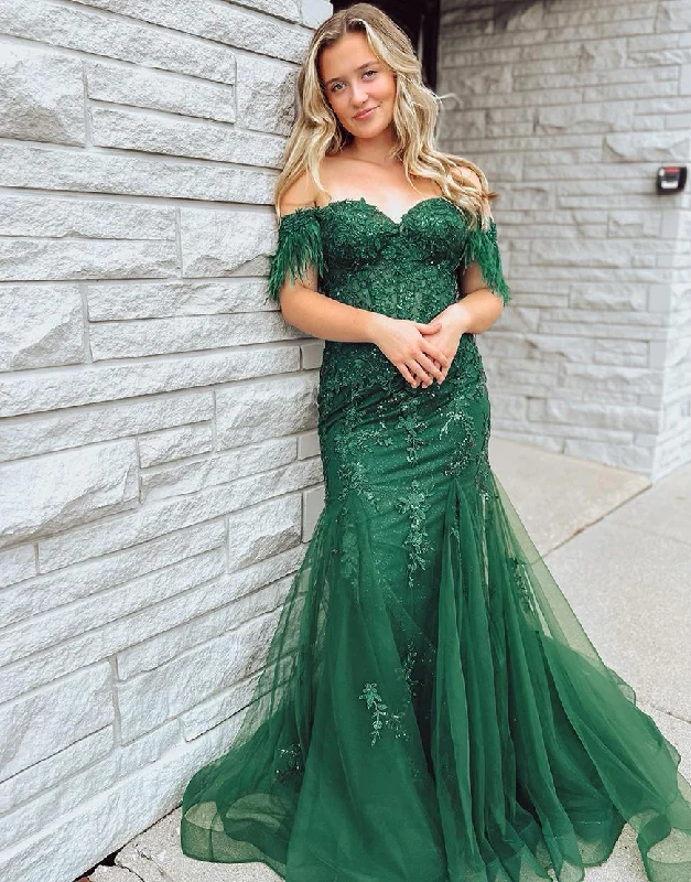 Sleek Style Discounts Minimalist Chic Roycebridal Pauline | Dark Green Mermaid Long Corset Prom Dress With Appliques