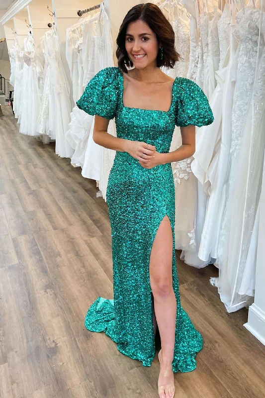 Discover Promotions Chic Allure Roycebridal Velma | Square Neck Emerald Green Sequin Mermaid Prom Dress