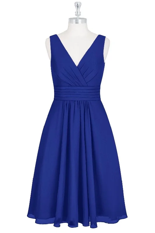 Chic Style, Always In Vogue Summer Splash Sale Royal Blue Chiffon V-Neck Backless A-Line Short Bridesmaid Dress