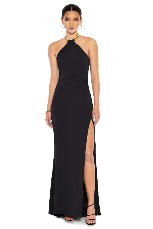 Crazy Discounts, Hurry Up Artful Design Nookie Captivate Halter Gown - Black