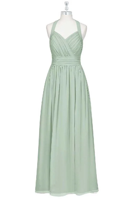 Casual Fashion Y2K Nostalgic Fashion Look Sage Green Chiffon Halter Backless A-Line Bridesmaid Dress