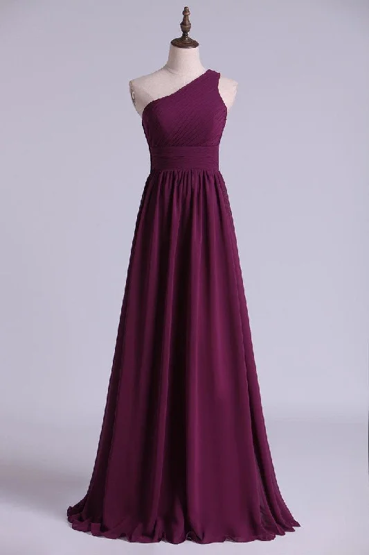 Dive Into Trendy Styles Huge Savings on Parisian Styles Magenta Chiffon One-Shoulder A-Line Long Bridesmaid Dress