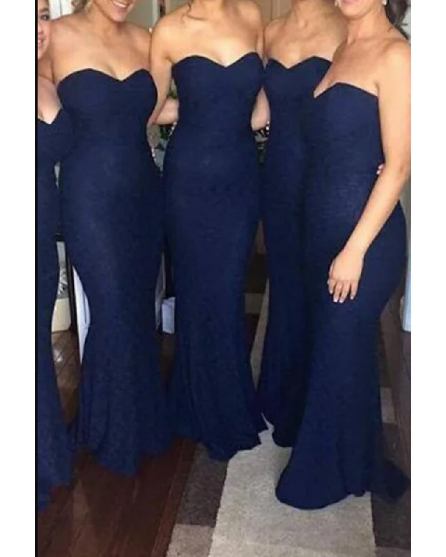 Limited Time Deal Score Big on Glamorous Red - Carpet Styles Sweetheart navy Mermaid Bridesmaid Dresses Lace  Long Women Formal Wear