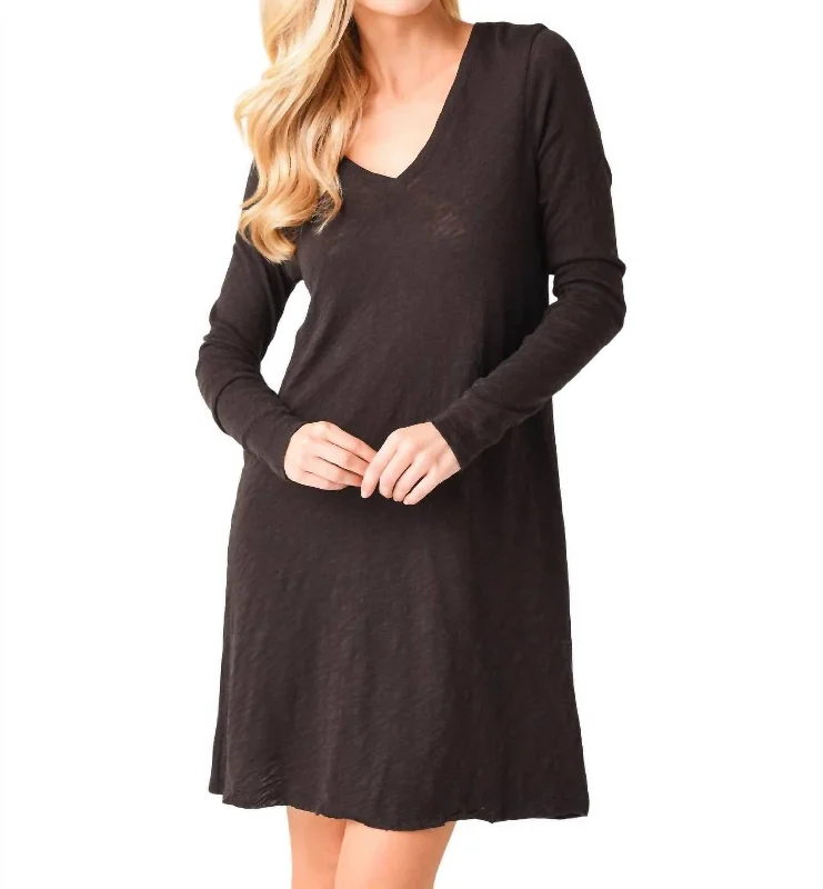 Fall Sale, Prices Drop Today Only Long Sleeve V Slub Dress In Black