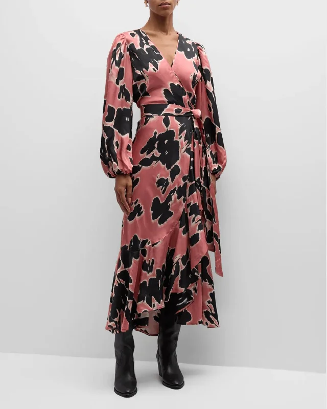 Trend Forward Threads Limited Quantities Long Sleeve Blaire Dress In Garnet Rose Multi