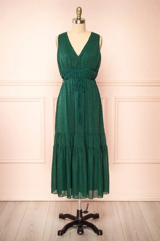 Daring Fashion Promotions Grab Romantic Date - Night Styles Now Cyriana | Green Midi Dress w/ Waist Cord