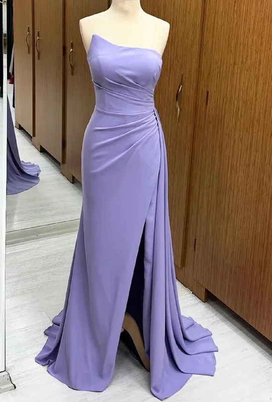 Sophisticated Style Offers Alluring Design Women Strapless Bridesmaid Dress Long Side Slit Prom Gowns Fashion Wedding Party Dress YBD015