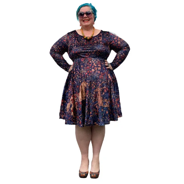 Find Your Unique Flair Mother's Day Special Art Series: Unicorn Millefleurs Velvet Tea Dress with pockets available with short or long sleeve