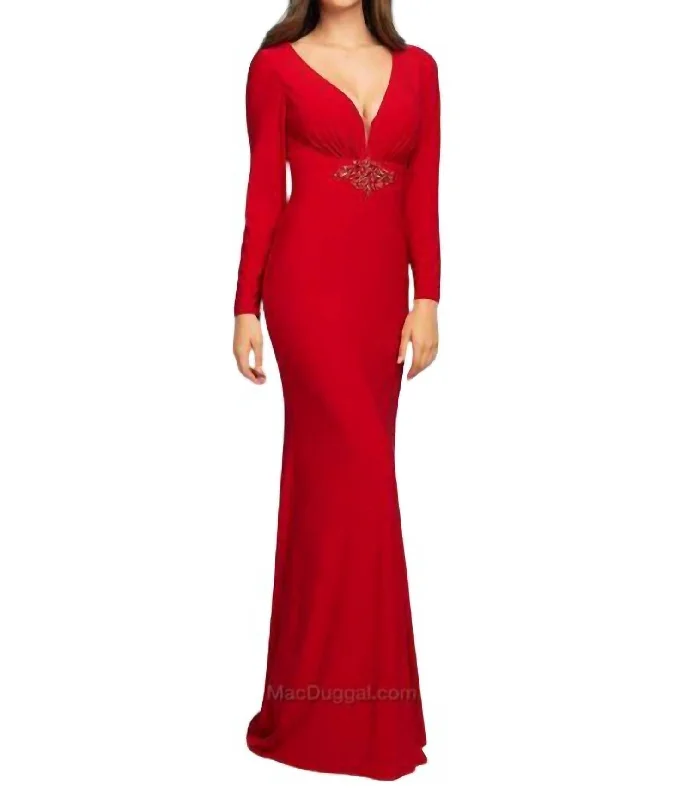 Crazy Discounts, Hurry Up Anniversary Sale Long Sleeve Gown In Red