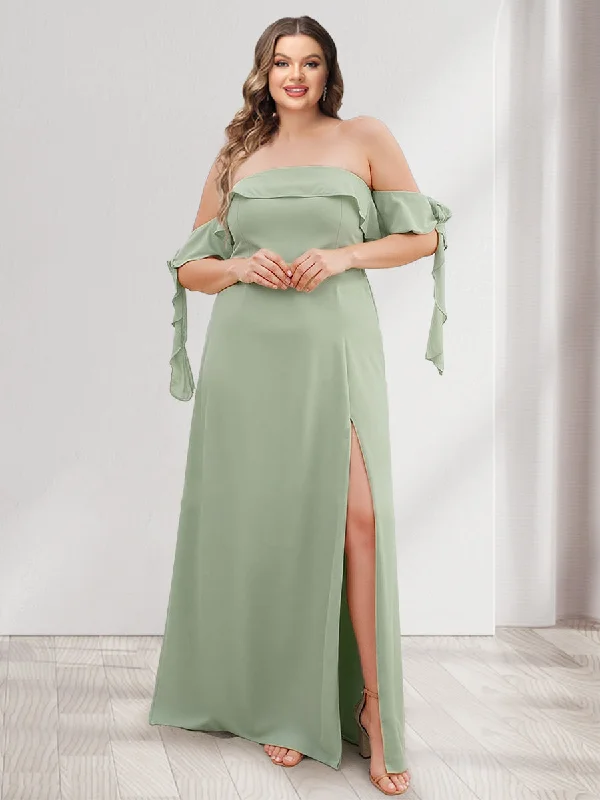 Vibrant Style Promotions Feminine Elegance A-Line/Princess Off-the-Shoulder Sleeveless Split Side Plus Size Bridesmaid Dresses