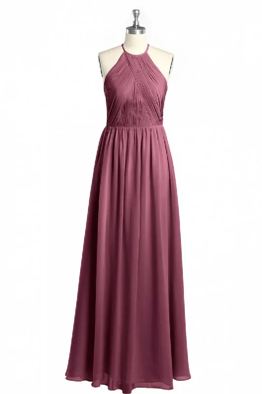 Final Sale Everyday Glamour Mauve Chiffon Halter Backless A-Line Long Bridesmaid Dress