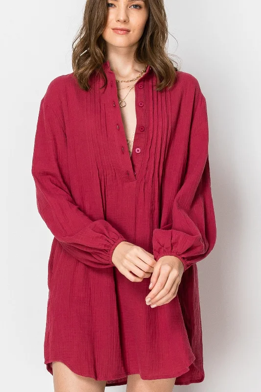 Ends Soon Feminine Soft - Hued Styles "Keeping You Wild" Long Sleeve Button Down Dress