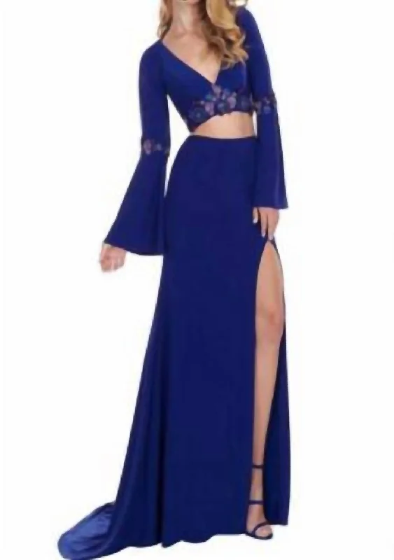 Top Deals Holiday Sale Long Sleeve 2 Piece Prom Dress In Royal Blue