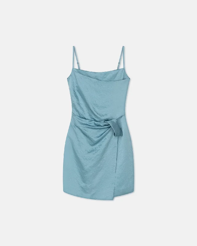 Cool Prices Winter Warm - Up Sale Eteline - Ruched Crinkled-Satin Mini Dress - Aqua