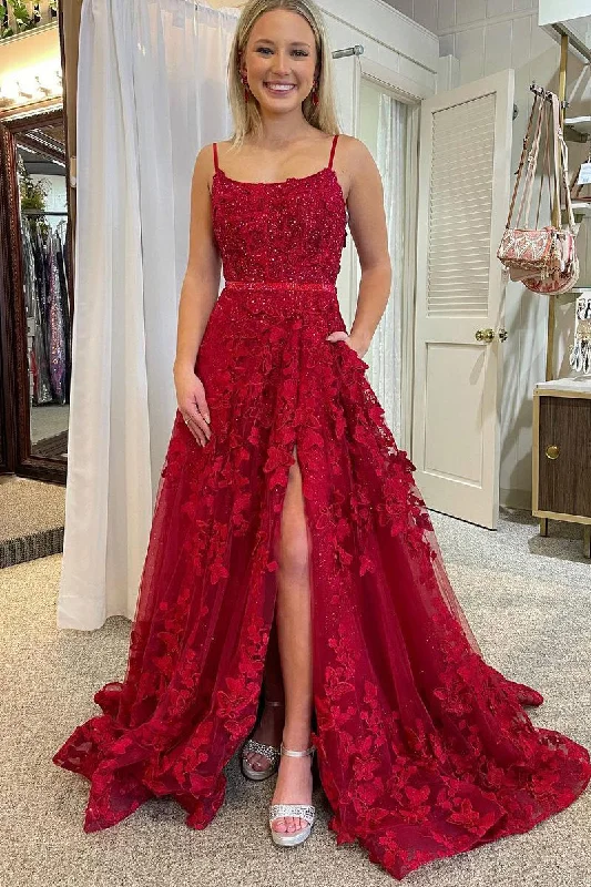 Daring Fashion Promotions Mother's Day Special Roycebridal Shana | Cute A Line Scoop Neck Red Lace Prom Dresses with Beading