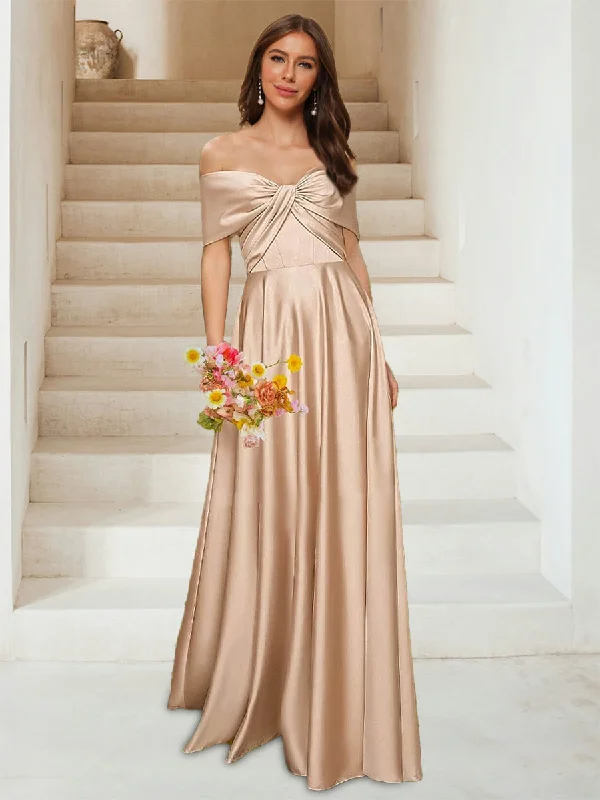 Hot Sale Contemporary Elegance A-Line/Princess Off-the-Shoulder Sleeveless Ruched Bridesmaid Dresses