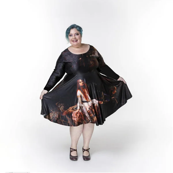 Style Without Limits Great Prices on Feminine Styles Art Series: Plus Size Long Sleeve Velvet Skater dress with pockets in Lady of Shalott Print plus other art prints by John William Waterhouse