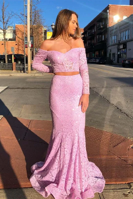 Limited Styles Save on Classic Elegant Styles Roycebridal Off the Shoulder Pink Lace Long Prom Dress