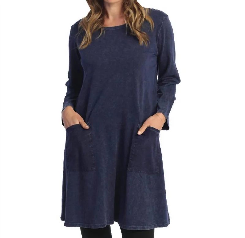 Timeless Elegance Sale Luxury Comfort Mineral French Terry Long Sleeve Dress In Denim