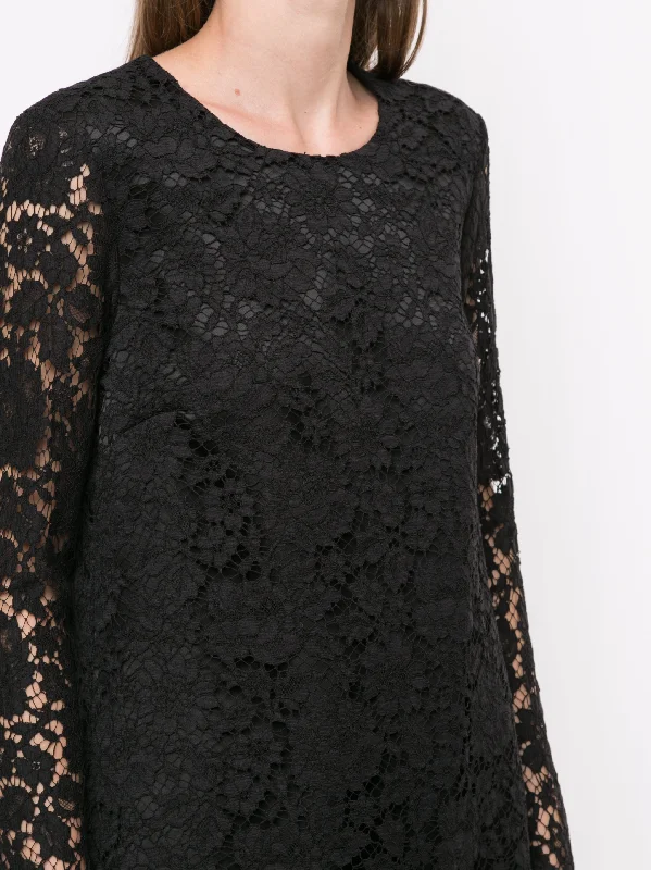 Top Brand Discounts Big Savings on Minimalist Office Styles Long Sleeve Dress With Ruffled Hem In French Corded Lace