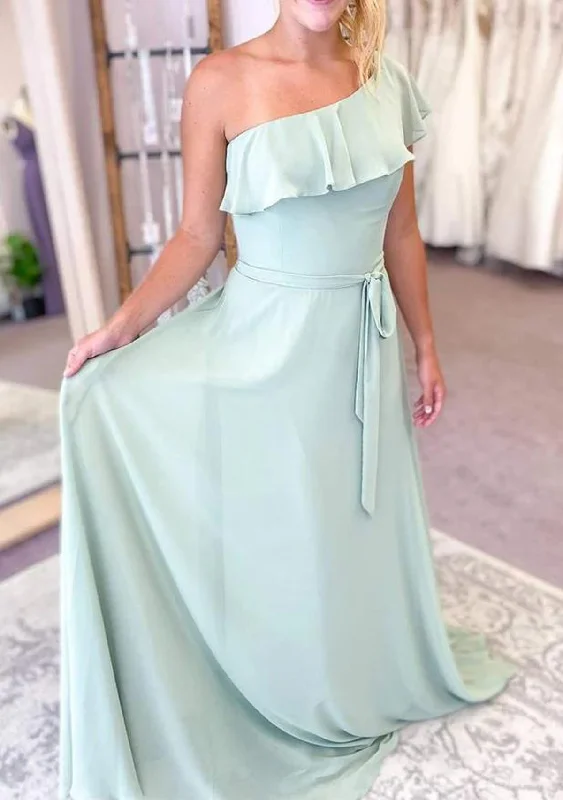 Relaxed Style Luxury Comfort Women One Shoulder Bridesmaid Dress Long Simple Prom Gowns Fashion Wedding Party Dress YBD026