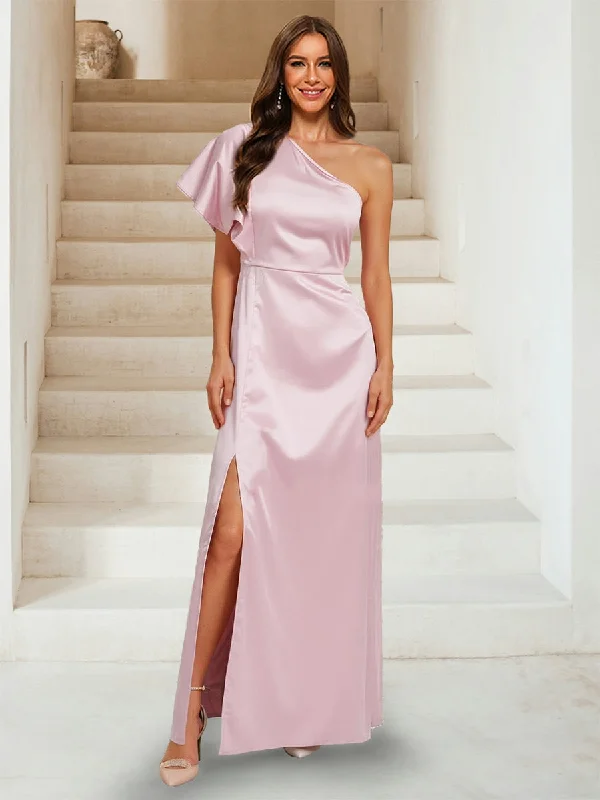 Imeless Style Boho - Chic Festival - Ready Style Sheath/Column One-Shoulder Asymmetrical Split Side Bridesmaid Dresses