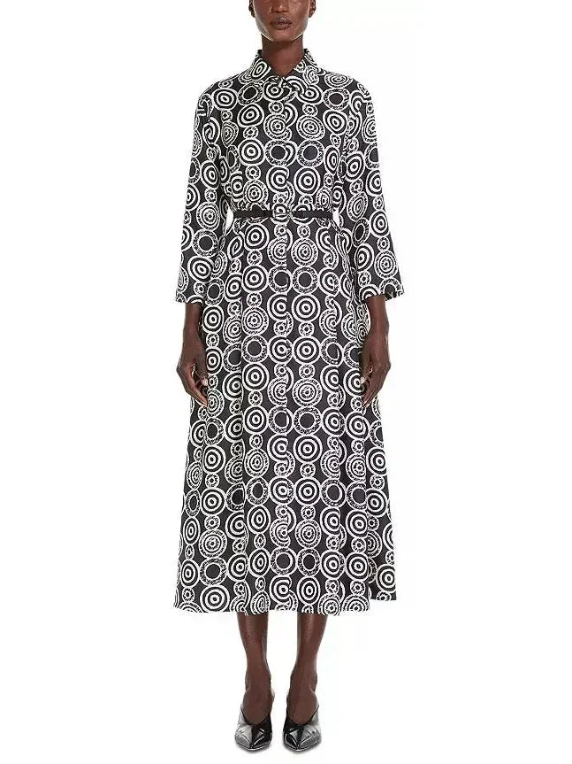 Final Sale Limited - Edition Drops Black and White Abstract Printed Silk Shirt Dress