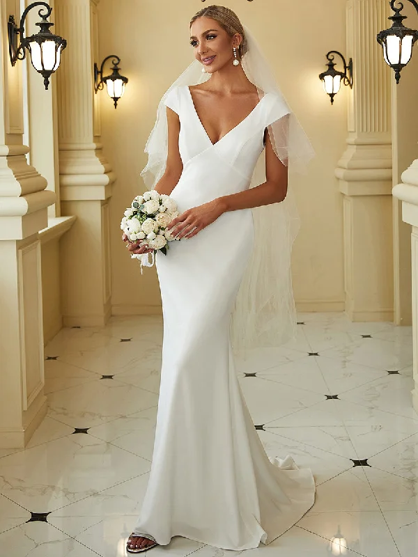 Budget Saver Celebrate with Big Savings Cover Sleeves Backless Fishtail Deep V Neck Wholesale Wedding Dresses